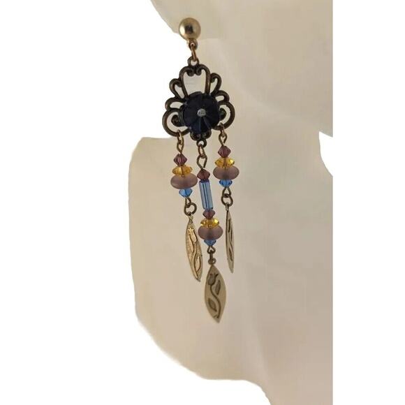 Duster Earrings Unusual.Posts Gold/ Silver Tone blue amber dusty rose - Picture 1 of 14